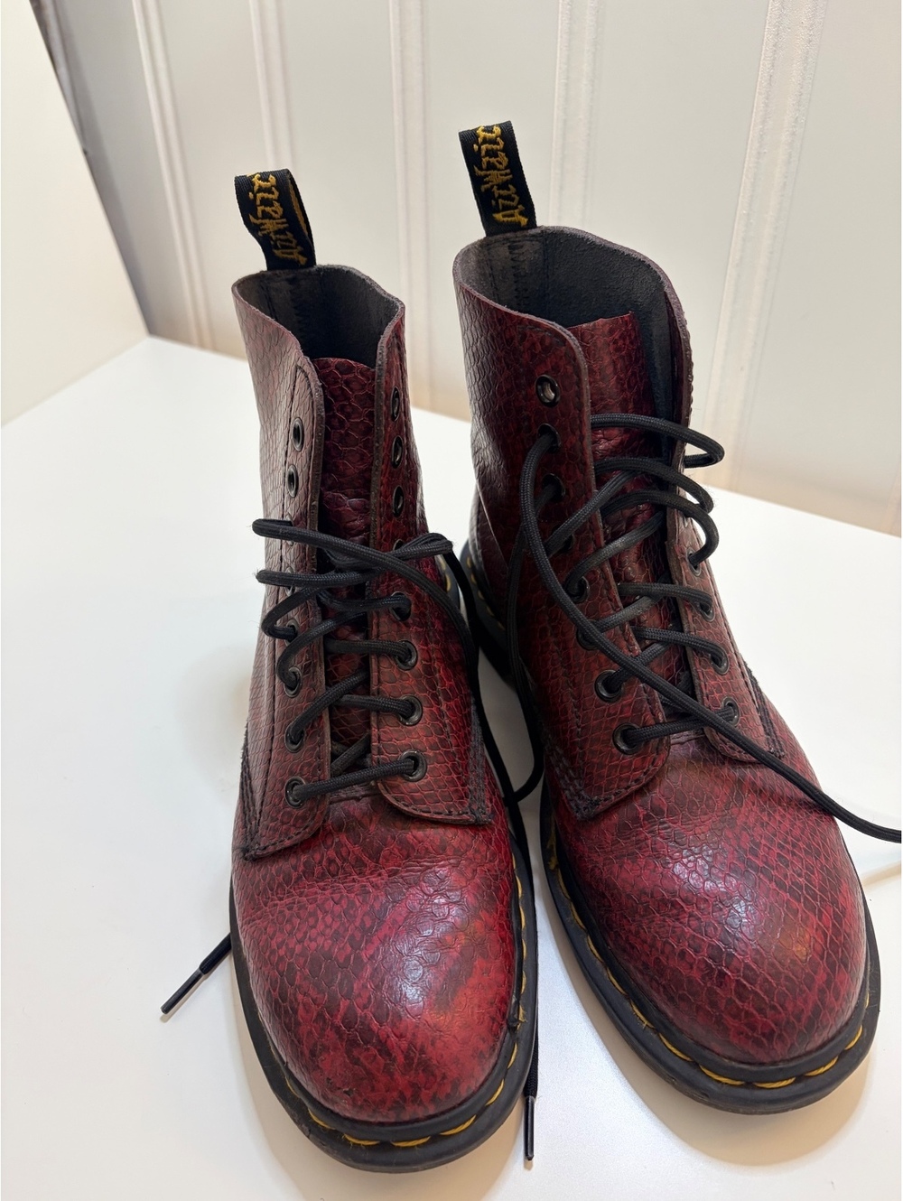 Dr. Martens 1460 Pascal Viper Boots – Wine Red Burgundy Leather Y2K Grunge